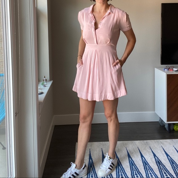 Free People Pink Dream Chase Button Shirt Dress - Picture 2 of 8